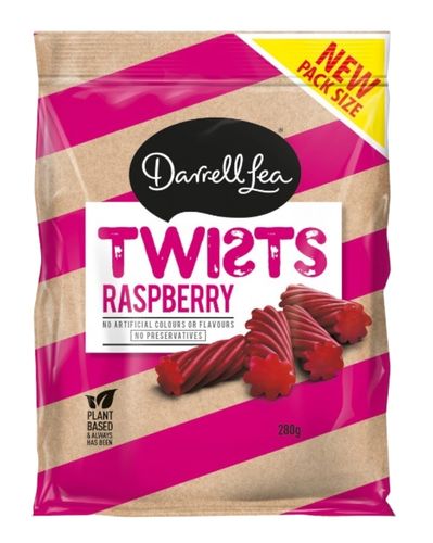 Twists Raspberry Liquorice 280g Darrell Lea