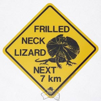 Warnschild Frilled Neck Lizard next 7 km
