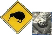 Anstecknadel Kiwi Warnschild