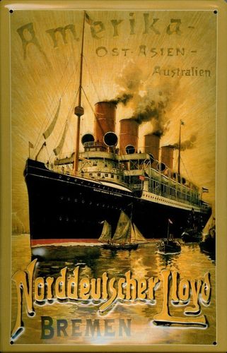 Blechschild Dampfer Amerika-Ostasien-Australien Norddeutscher Lloyd Bremen ca. 20x30cm