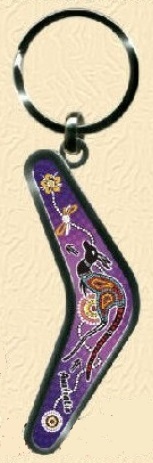 Aboriginal Malerei Schlüsselanhänger ca. 7½ cm bumerangförmig