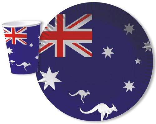 Fahnen-Teller Australien 10 Stk. mit Kängurus