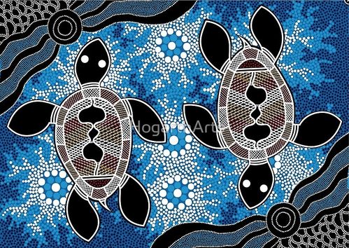 Grusskarte Aboriginal Art Sea Turtles