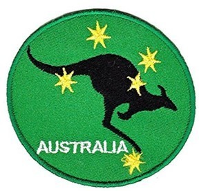 Aufnäher Känguru grün rund mit Sternen ca. 7cm Ø