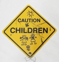 Aufkleber Warnschild Caution Children ca. 8,5x8,5cm