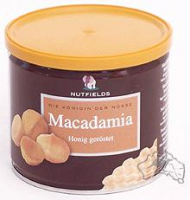Macadamia-Nüsse geröstet, mit Honig überzogen 135g Dose MHD überschritten!