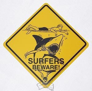 Aufkleber Warnschild Surfers Beware ca. 8½ x 8½cm