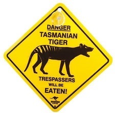 Aufkleber Warnschild Tasmanischer Tiger ca. 8½ x 8½cm