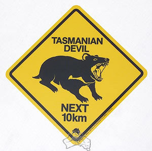 Aufkleber Warnschild Tasmanischer Teufel / Tasmanian Devil  ca. ca. 8½ x 8½cm